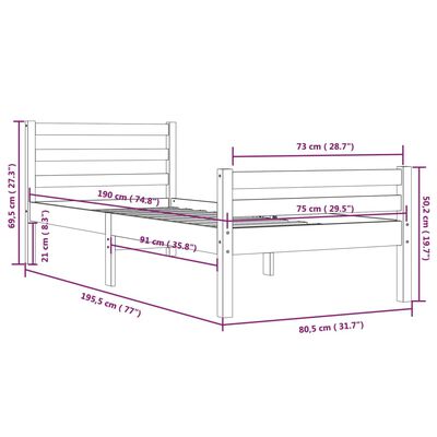 vidaXL Bed Frame without Mattress Black Solid Wood 75x190 cm Small Single