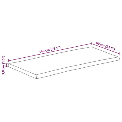 vidaXL Table Top 140x60x3.8 cm Rectangular Solid Wood Acacia Live Edge