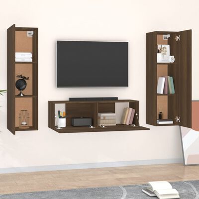 vidaXL 3 Piece TV Cabinet Set Brown Oak Engineered Wood