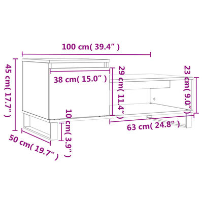 vidaXL Coffee Table Brown Oak 100x50x45 cm Engineered Wood