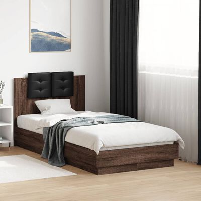 vidaXL Bed Frame with LED without Mattress Brown Oak 75x190 cm Small Single