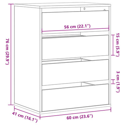 vidaXL Corner Chest of Drawers Grey Sonoma 60x41x76 cm Engineered Wood