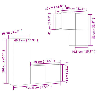 vidaXL 4 Piece TV Wall Units White Engineered Wood