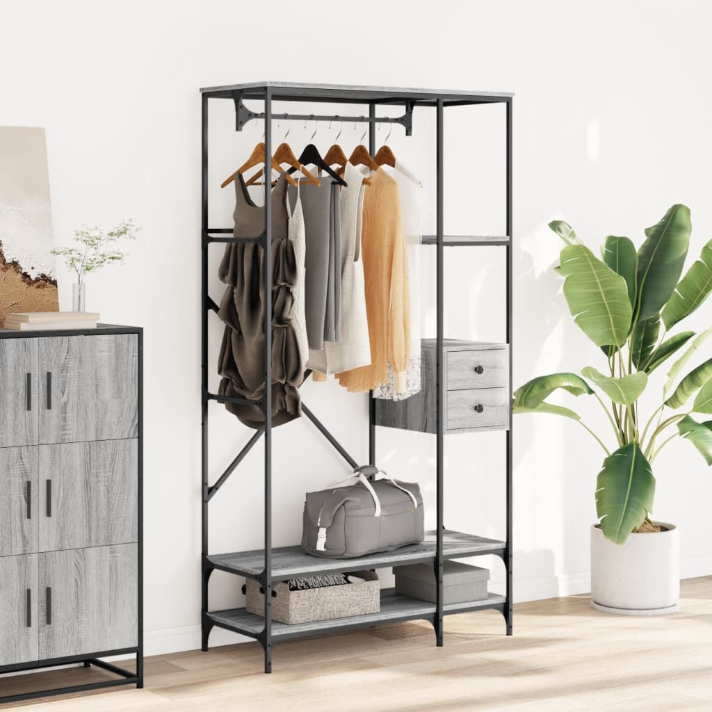 vidaXL Clothes Rack with Shelves Grey Sonoma Engineered Wood