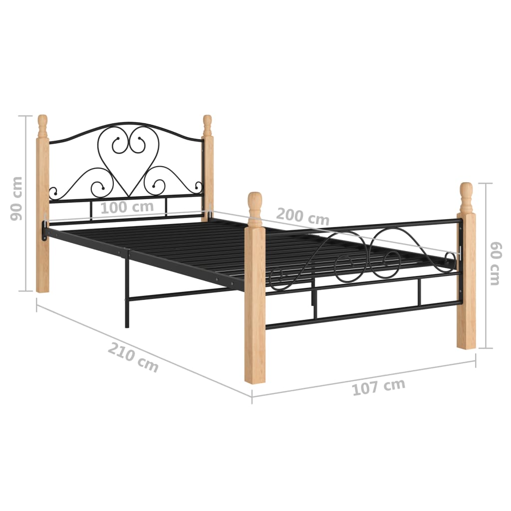 vidaXL Bed Frame without Mattress Black Metal 100x200 cm