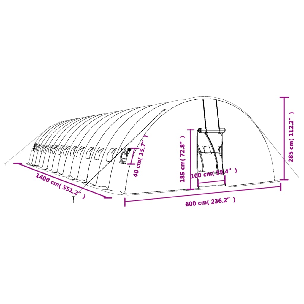 vidaXL Greenhouse with Steel Frame White 84 m² 14x6x2.85 m