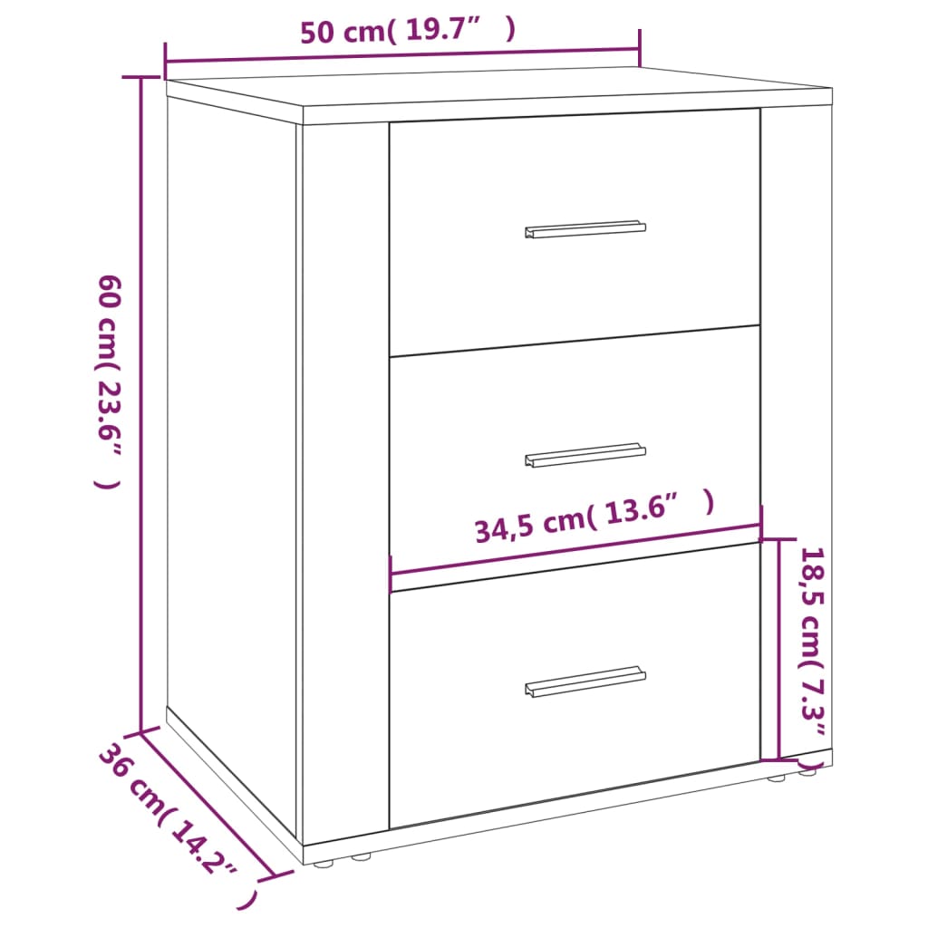 vidaXL Bedside Cabinet Smoked Oak 50x36x60 cm Engineered Wood