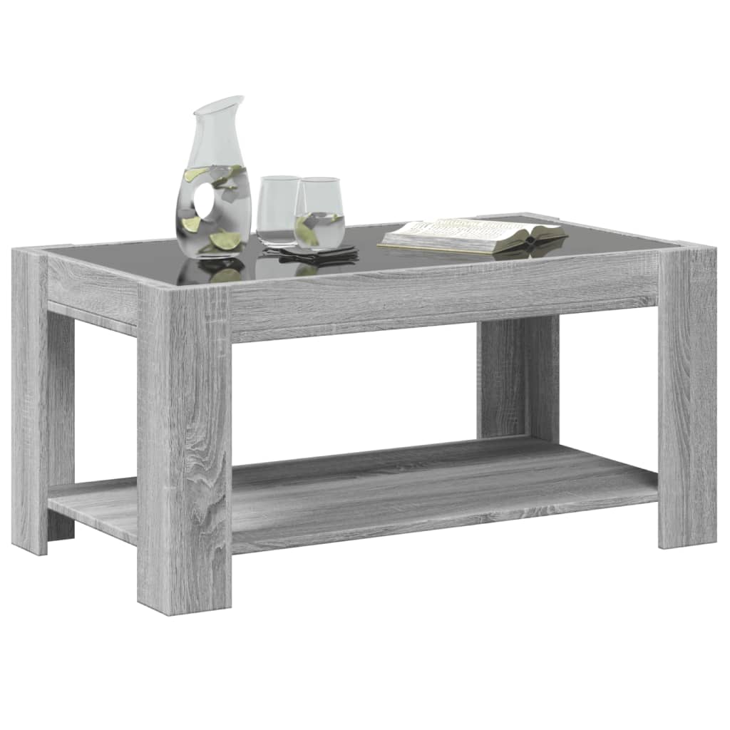 vidaXL Coffee Table with LED Grey Sonoma 93x53x45 cm Engineered Wood