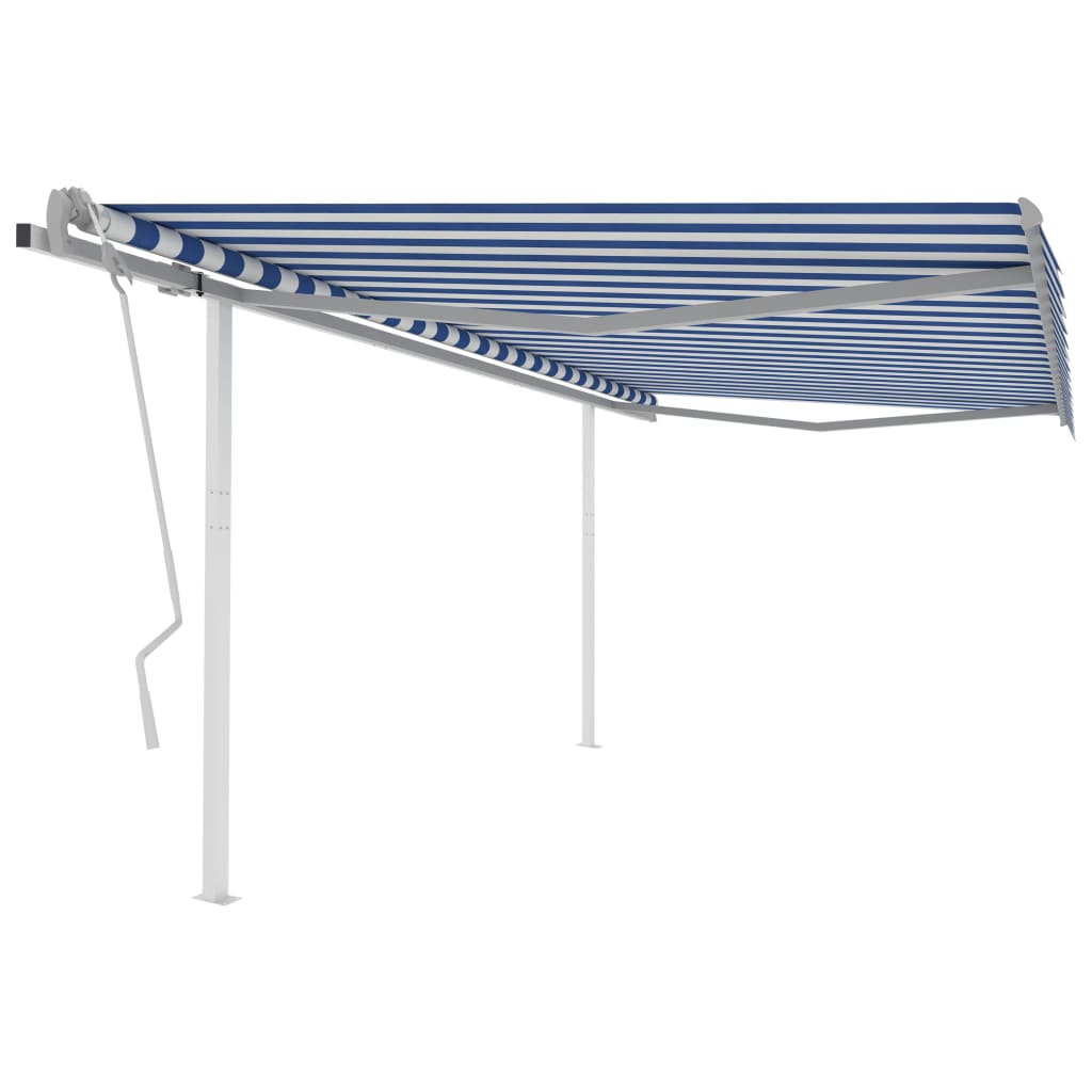 vidaXL Manual Retractable Awning with Posts 4x3 m Blue and White