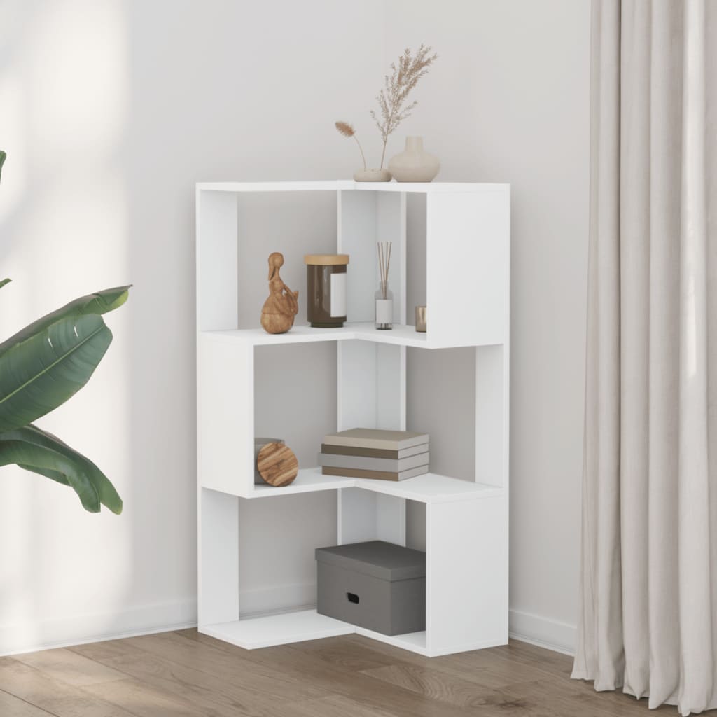 vidaXL Corner Bookcase 3-Tier White 50x50x102 cm Engineered Wood