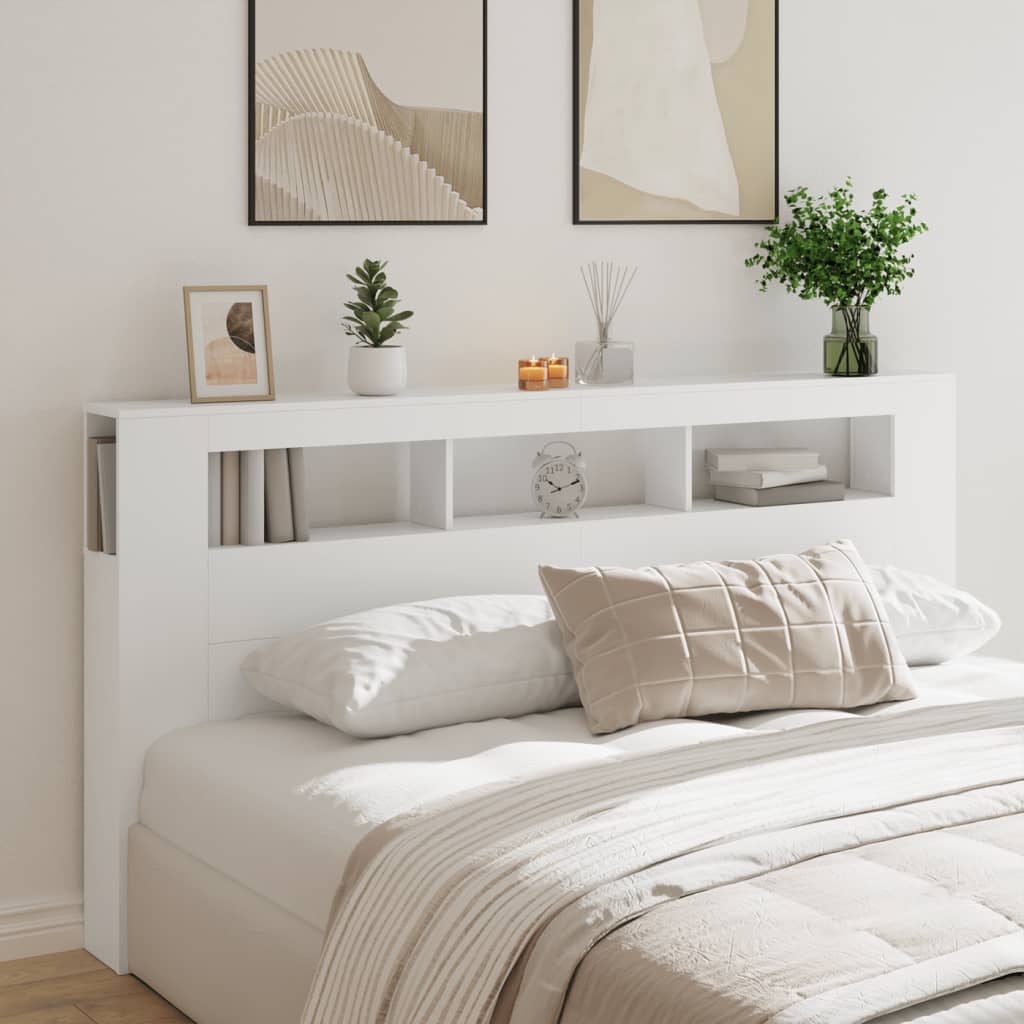 vidaXL LED Headboard White 200 cm Engineered Wood