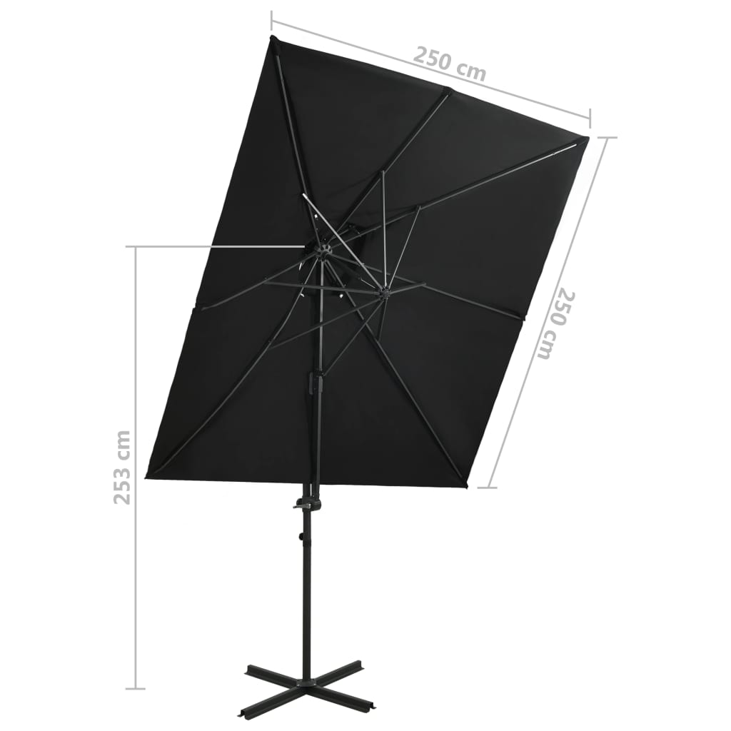 vidaXL Cantilever Garden Parasol with Double Top Black 250x250 cm