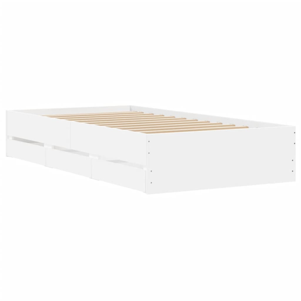 vidaXL Bed Frame with Drawers without Mattress White 75x190 cm Small Single