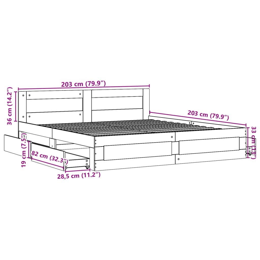 vidaXL Bed Frame with Headboard without Mattress Sonoma Oak 200x200 cm