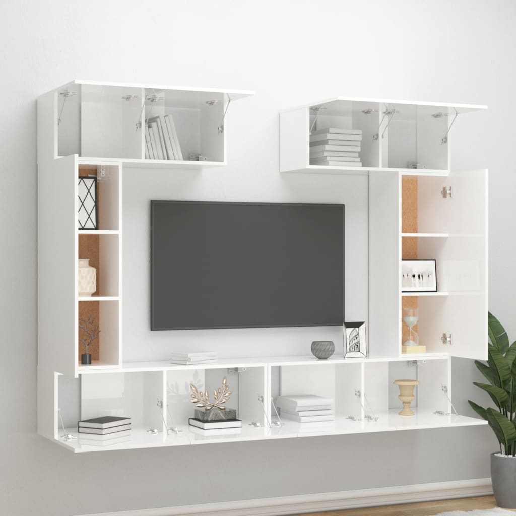 vidaXL 6 Piece TV Cabinet Set High Gloss White Engineered Wood