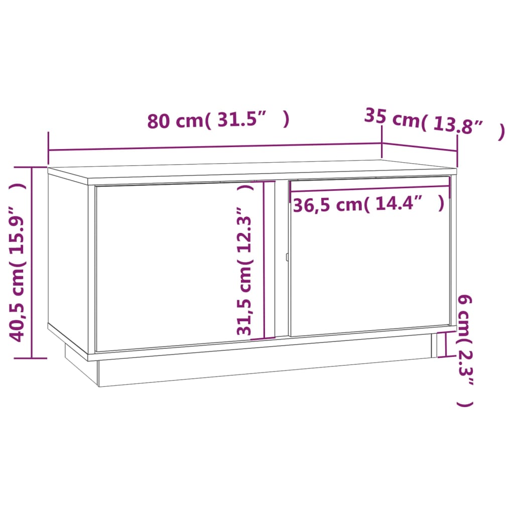 vidaXL TV Cabinet Black 80x35x40.5 cm Solid Wood Pine