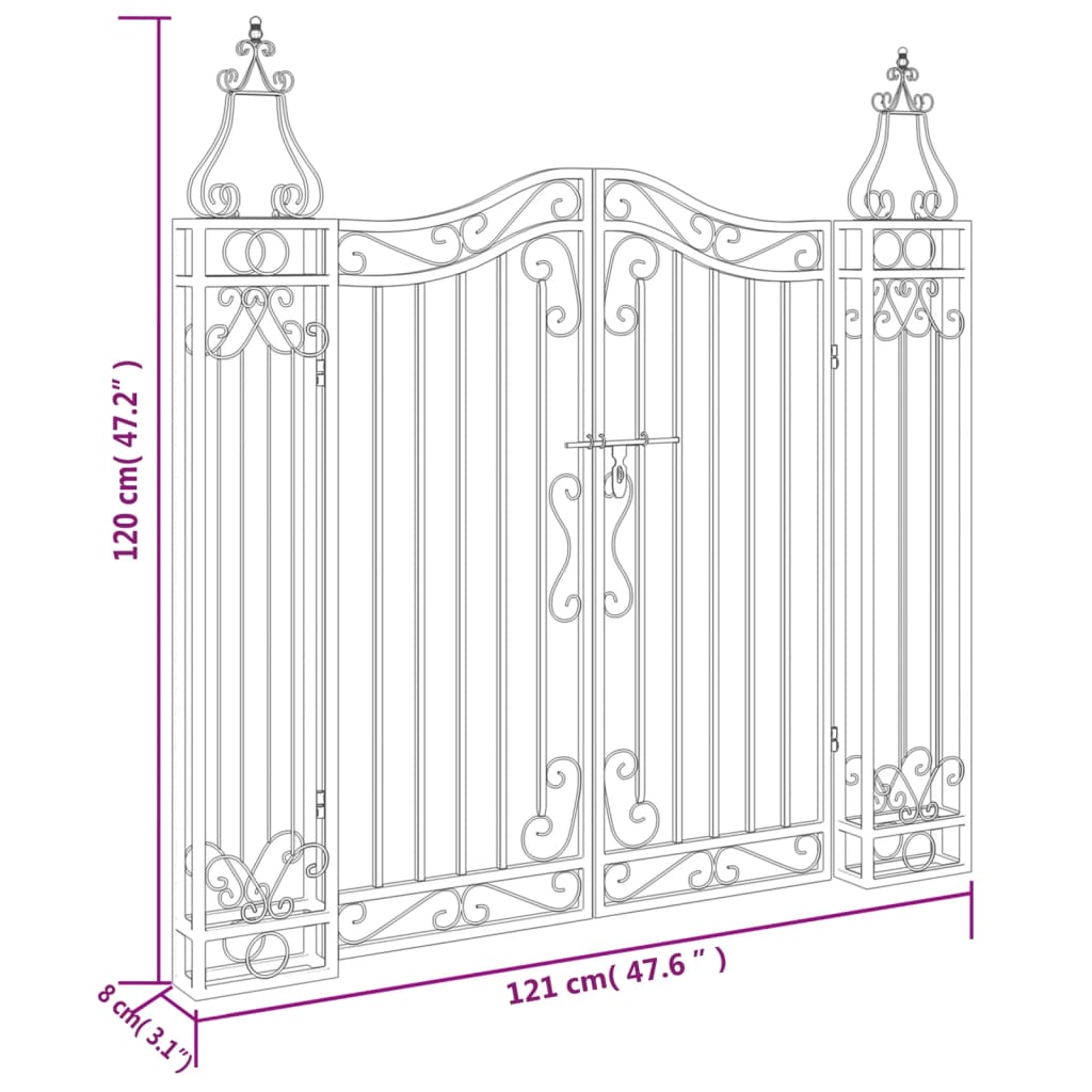 vidaXL Garden Gate Black 121x8x120 cm Wrought Iron