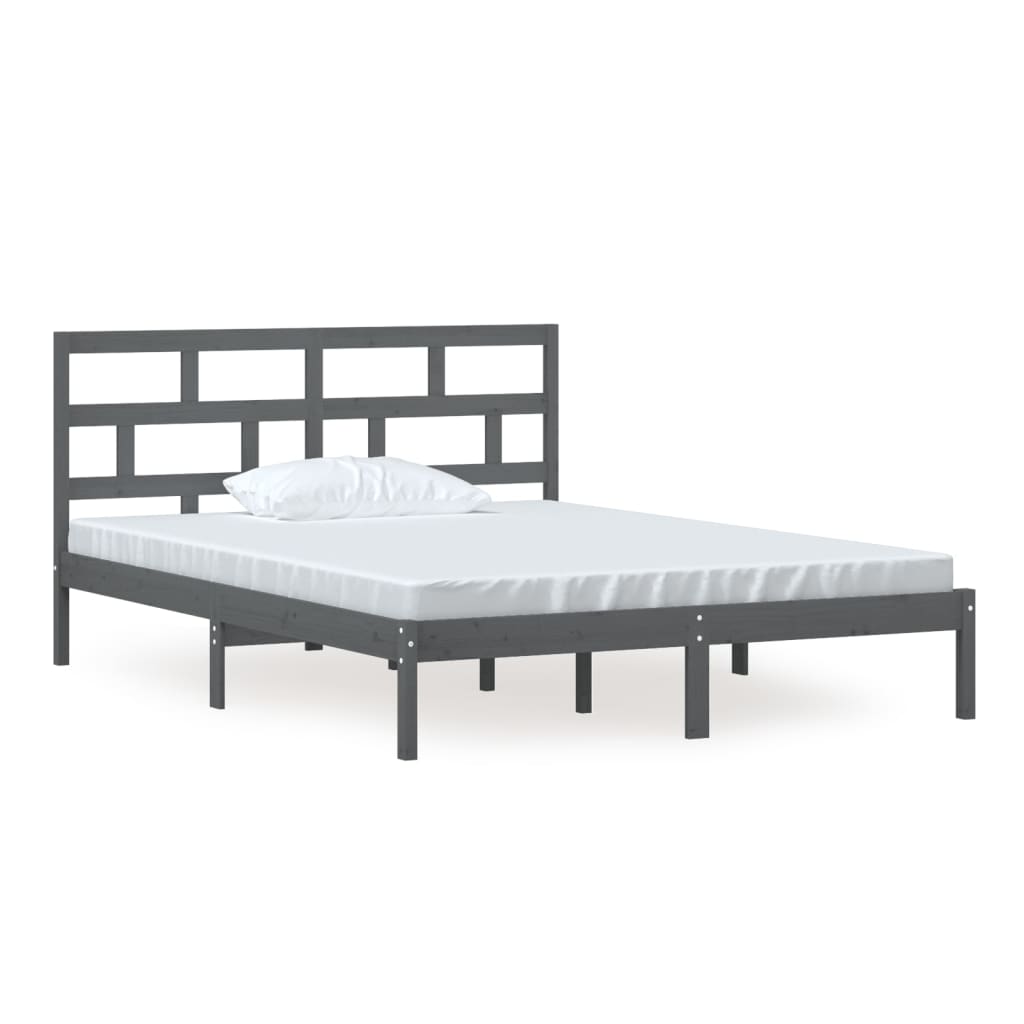 vidaXL Bed Frame without Mattress Grey King Size Solid Wood