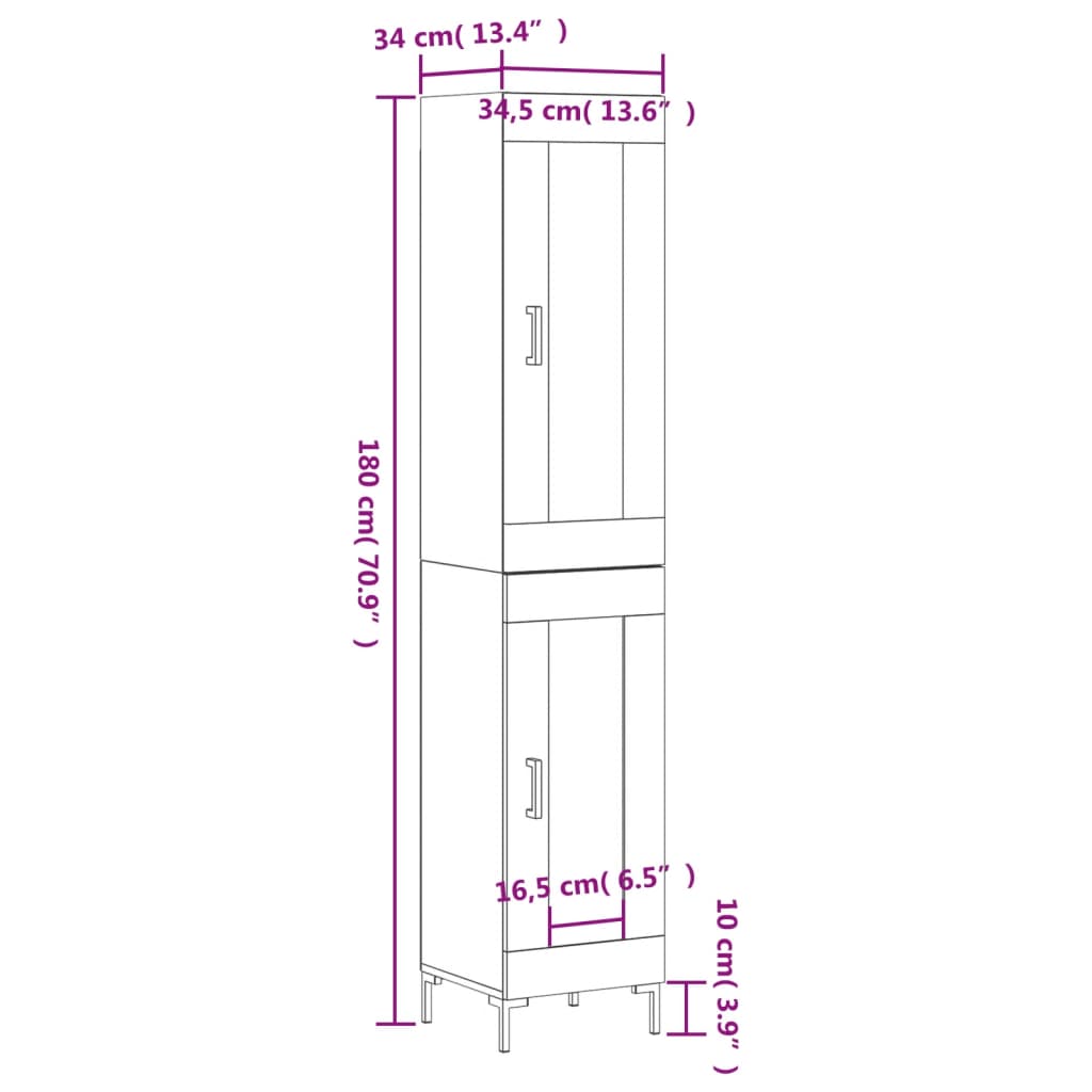 vidaXL Highboard Smoked Oak 34.5x34x180 cm Engineered Wood