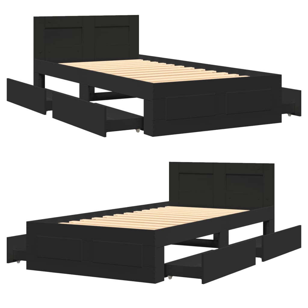 vidaXL Bed Frame with Headboard without Mattress Black 75x190 cm Small Single