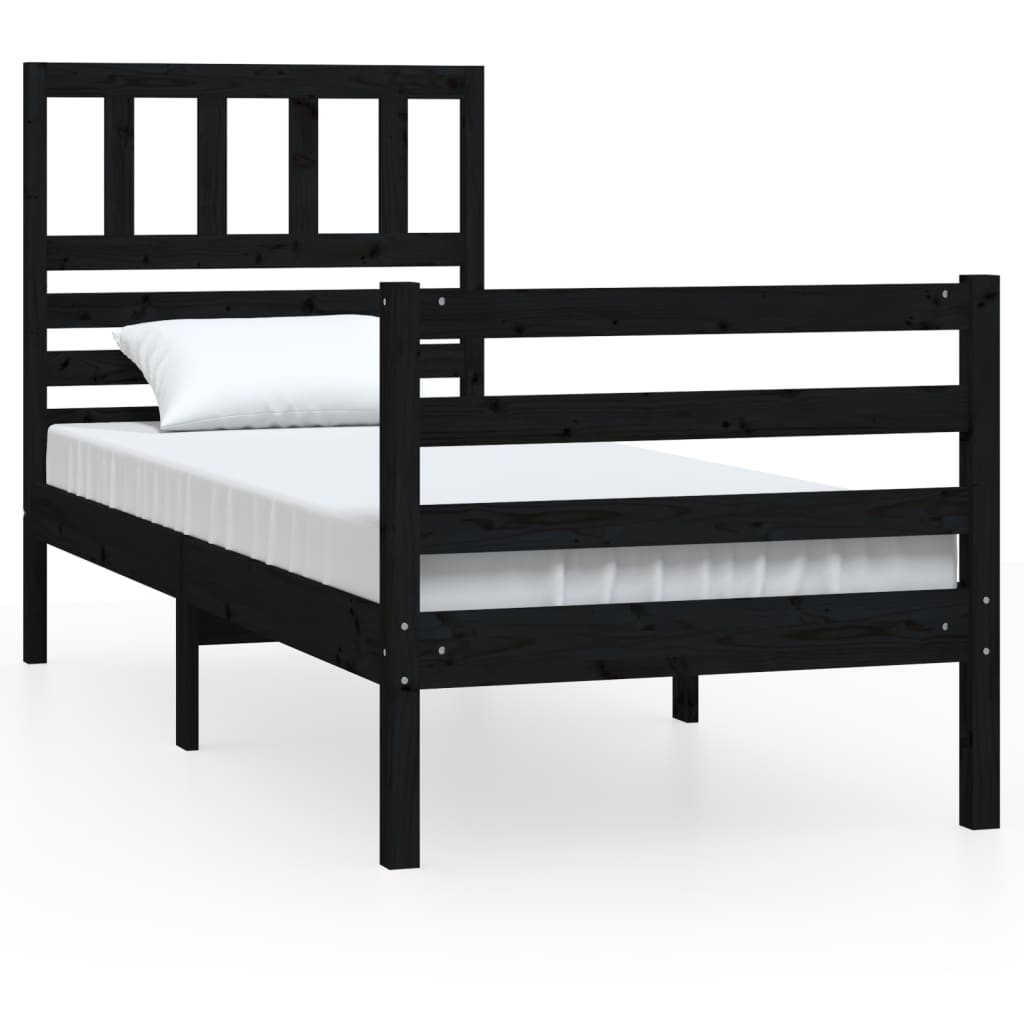 vidaXL Bed Frame Black Solid Wood 90x200 cm