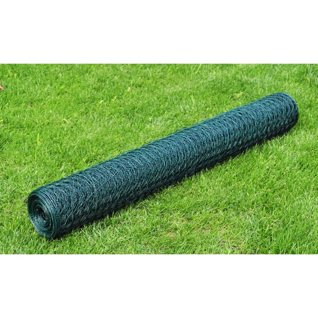 vidaXL Chicken Wire Fence with PVC Coating 25x0.5 m Green