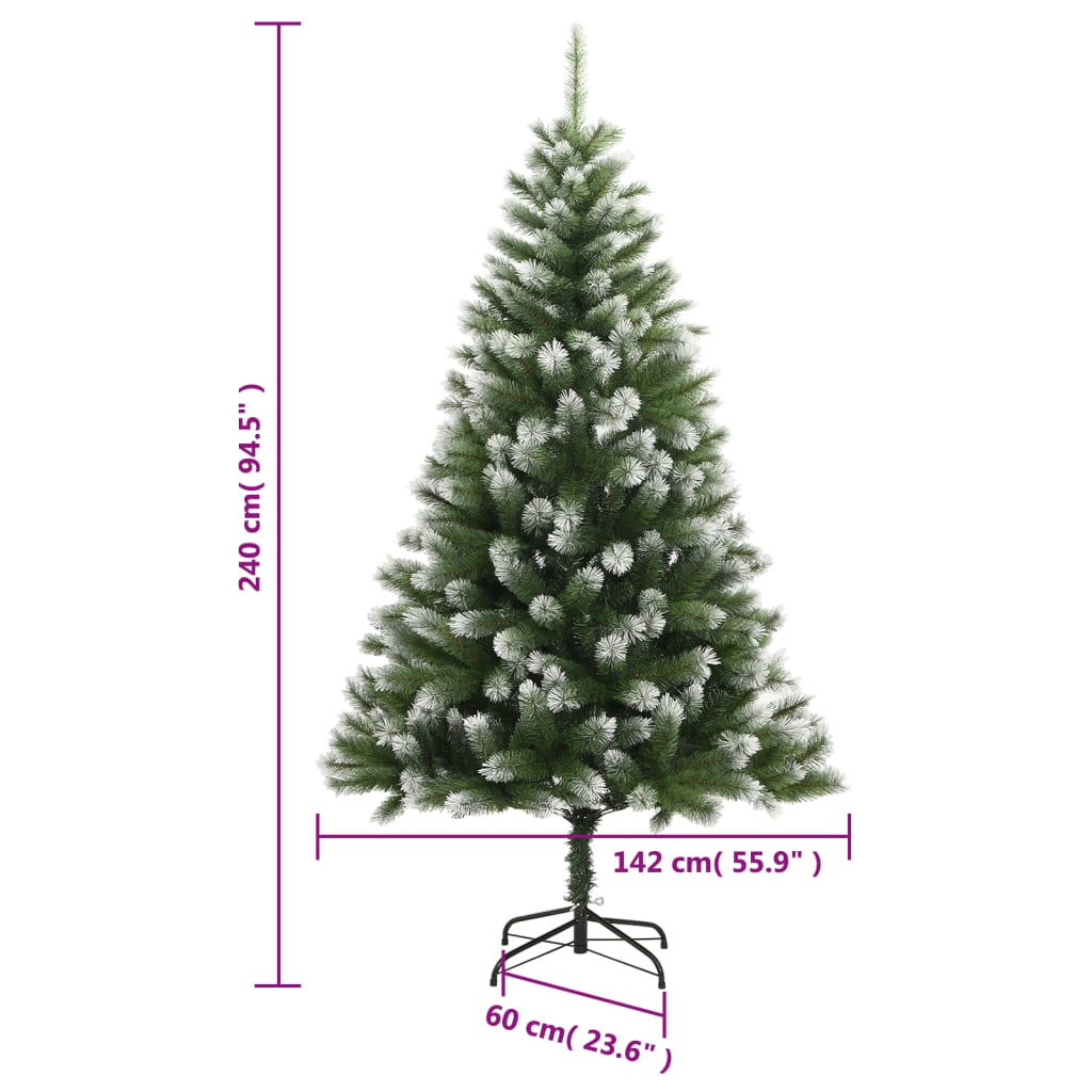 vidaXL Artificial Hinged Christmas Tree with Flocked Snow 240 cm