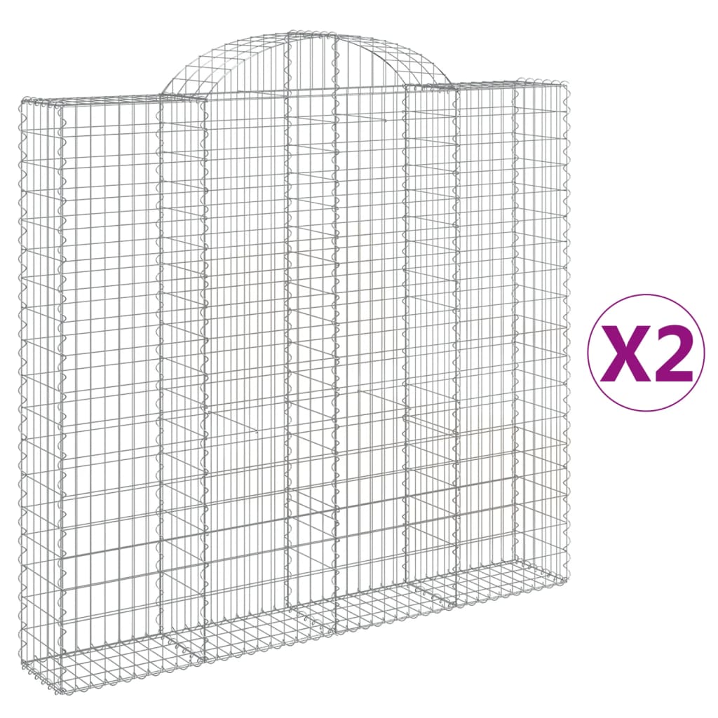 vidaXL Arched Gabion Baskets 2 pcs 200x30x180/200 cm Galvanised Iron