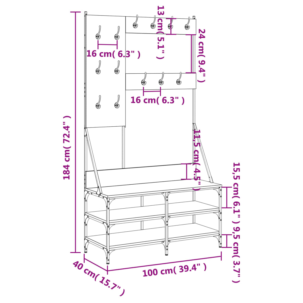 vidaXL Clothes Rack with Shoe Storage Sonoma Oak 100x40x184 cm