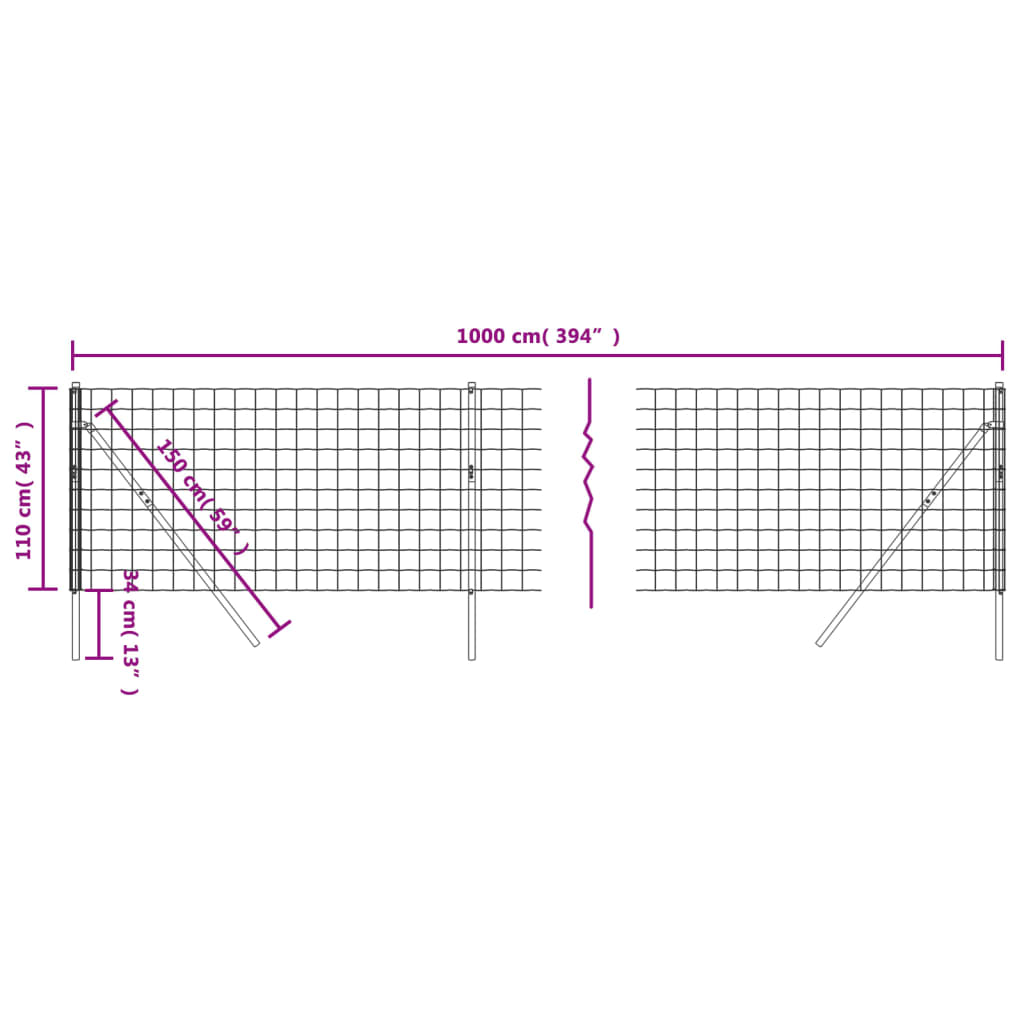 vidaXL Wire Mesh Fence Anthracite 1.1x10 m Galvanised Steel