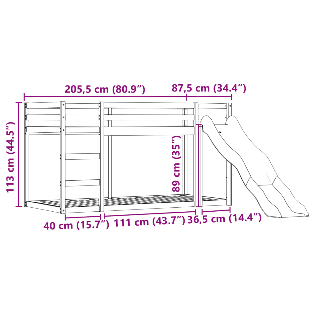 vidaXL Bunk Bed without Mattress with Slide and Curtains Blue 80x200 cm