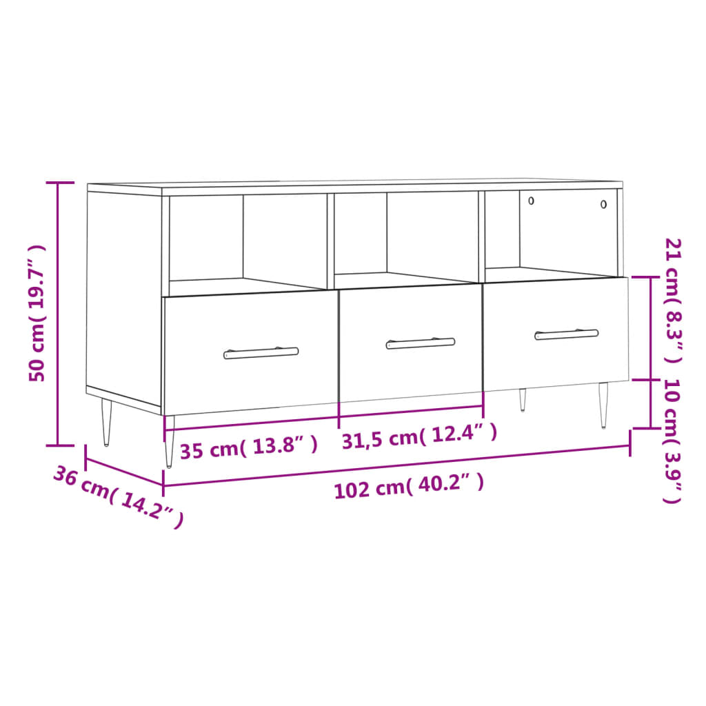 vidaXL TV Cabinet High Gloss White 102x36x50 cm Engineered Wood