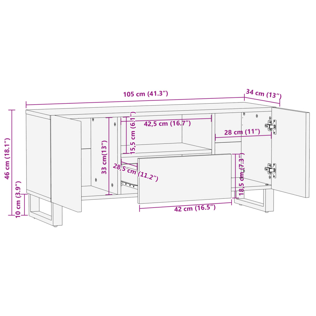 vidaXL TV Cabinet 100x34x46 cm Solid Wood Mango