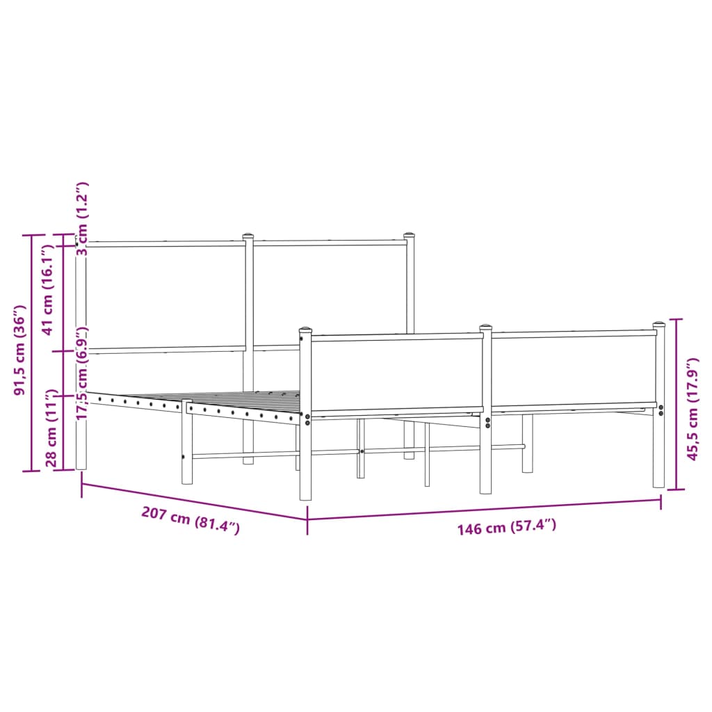 vidaXL Metal Bed Frame without Mattress Brown Oak 140x200 cm