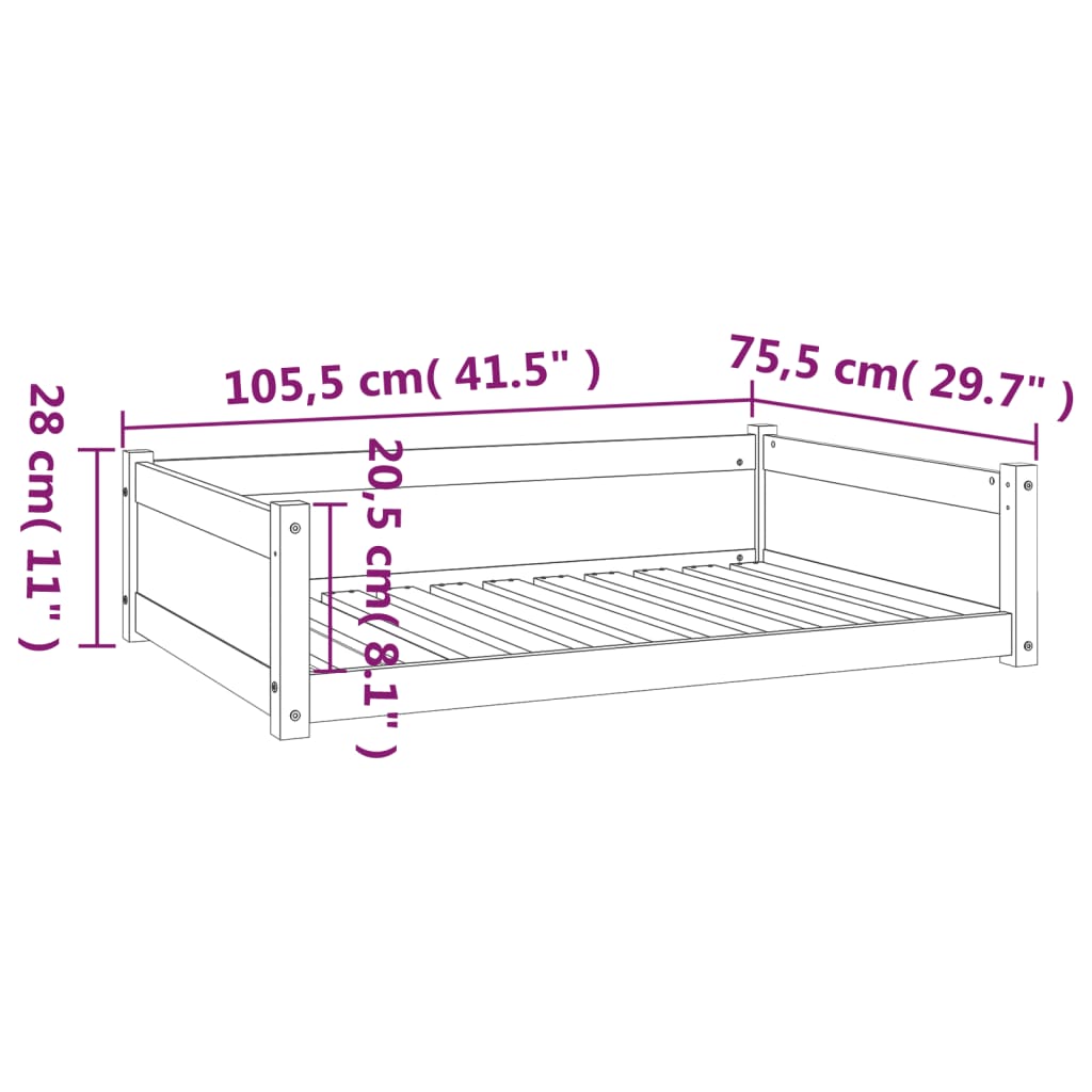 vidaXL Dog Bed 105.5x75.5x28 cm Solid Pine Wood