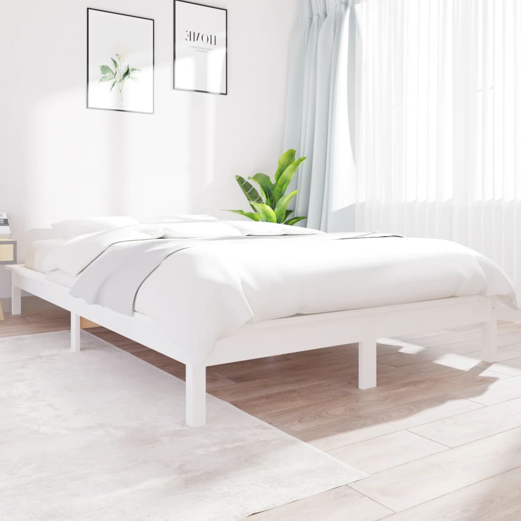 vidaXL Bed Frame without Mattress White Double Solid Wood