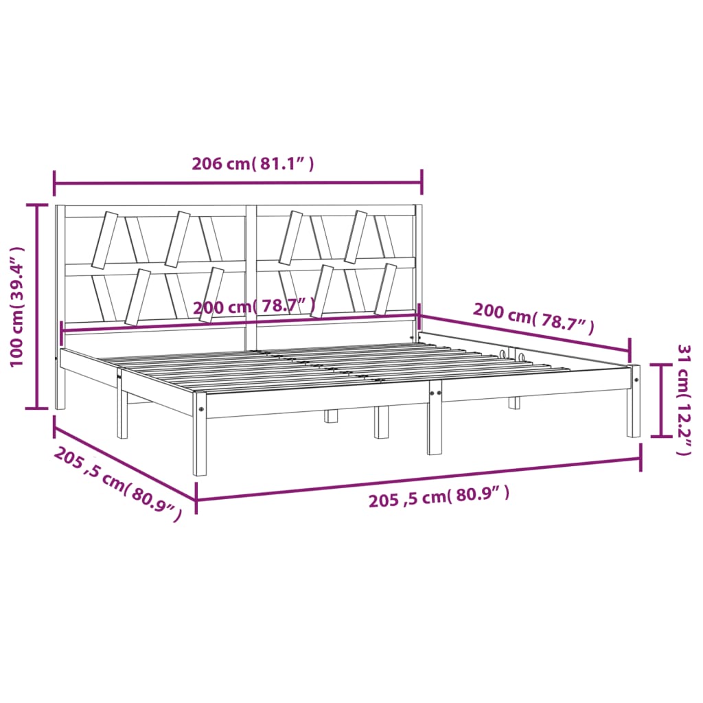 vidaXL Bed Frame without Mattress Black Solid Wood 200x200 cm (810041+818644)