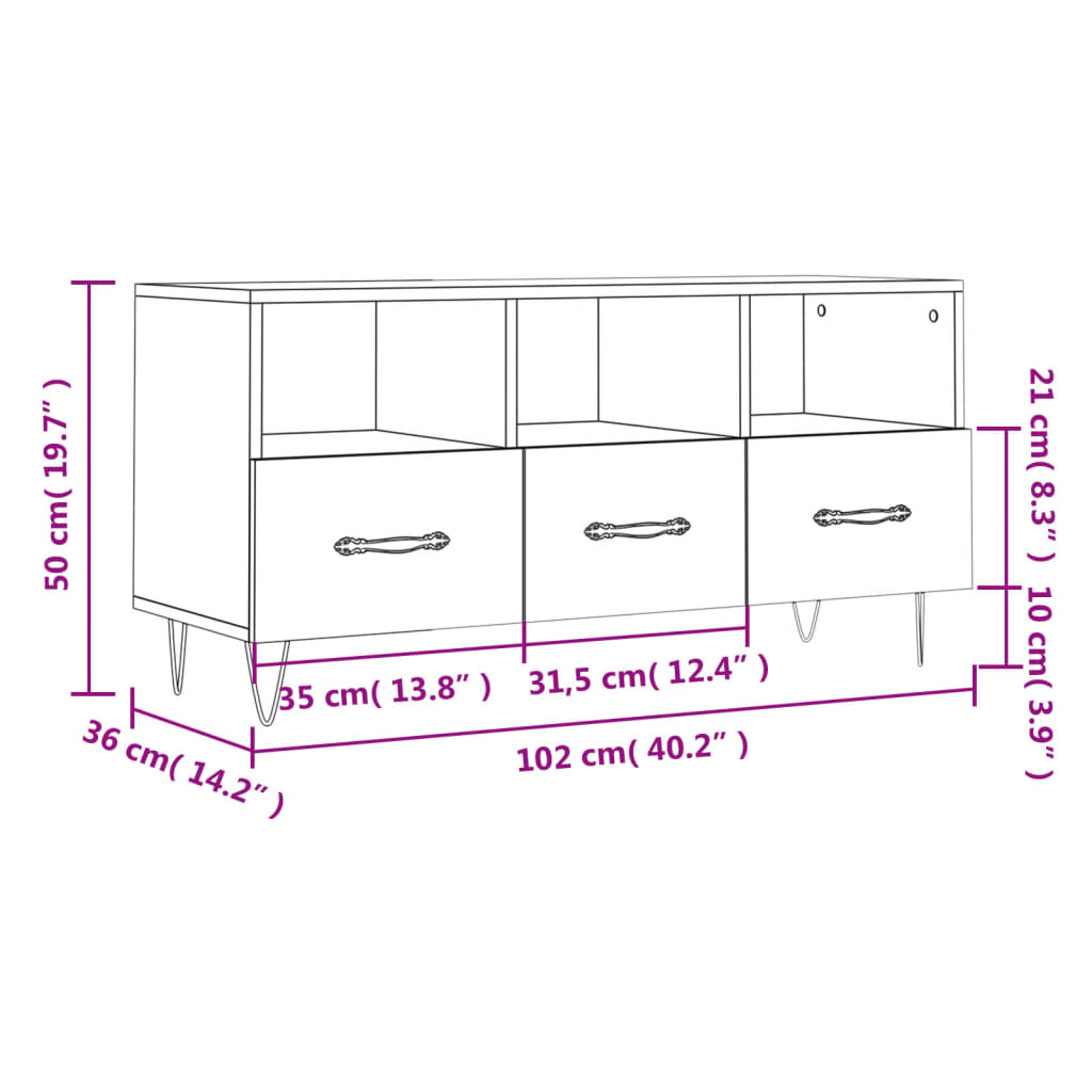 vidaXL TV Cabinet Sonoma Oak 102x36x50 cm Engineered Wood