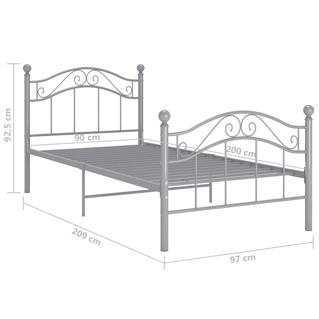 vidaXL Bed Frame without Mattress Grey Metal 90x200 cm