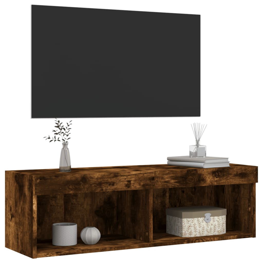 vidaXL TV Cabinet with LED Lights Smoked Oak 100x30x30 cm