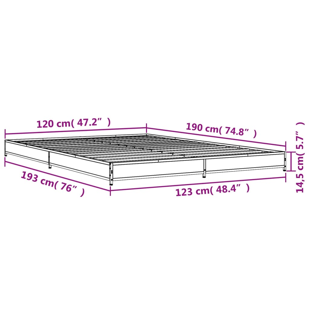 vidaXL Bed Frame without Mattress Sonoma Oak 120x190 cm Small Double