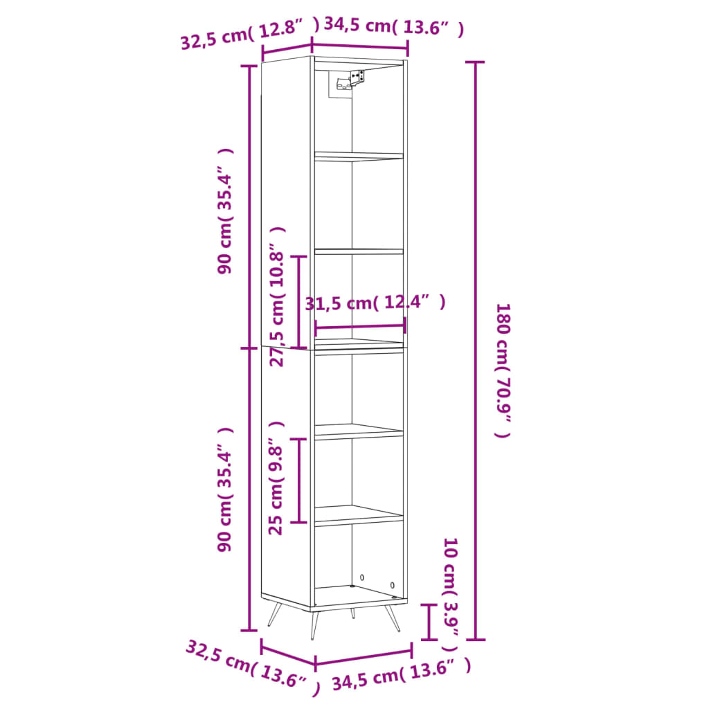 vidaXL Highboard Black 34.5x32.5x180 cm Engineered Wood