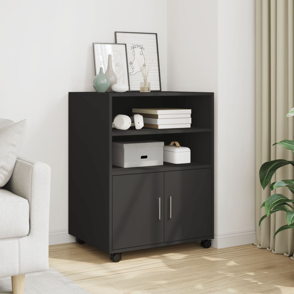 vidaXL Rolling Cabinet Black 60x48x81 cm Engineered Wood