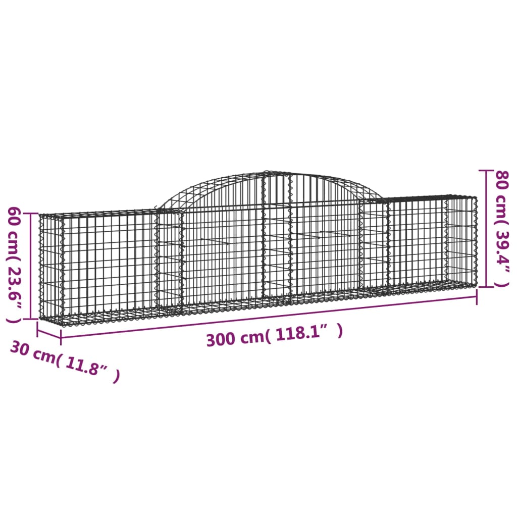 vidaXL Arched Gabion Baskets 12 pcs 300x30x60/80 cm Galvanised Iron