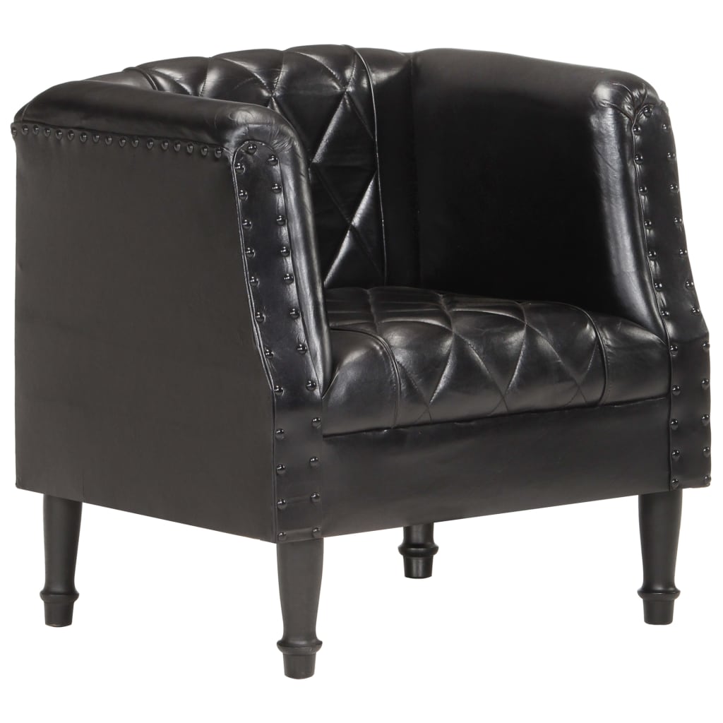 vidaXL Tub Chair Black Real Goat Leather