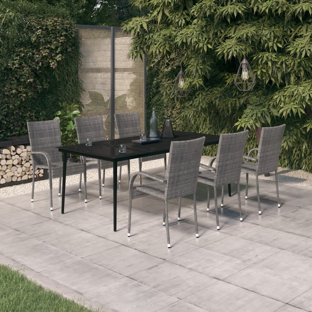 vidaXL 7 Piece Garden Dining Set Grey and Black