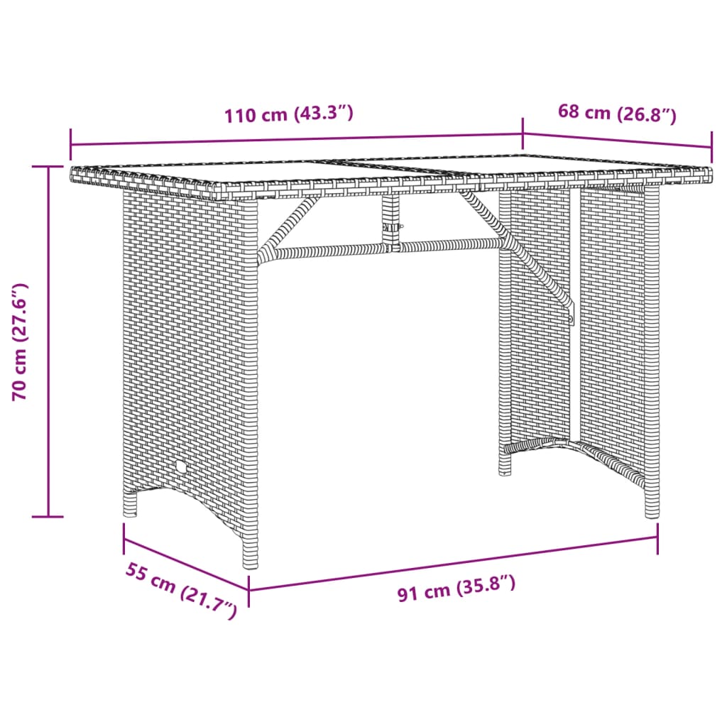 vidaXL Garden Table with Wooden Top Black 110x68x70 cm Poly Rattan