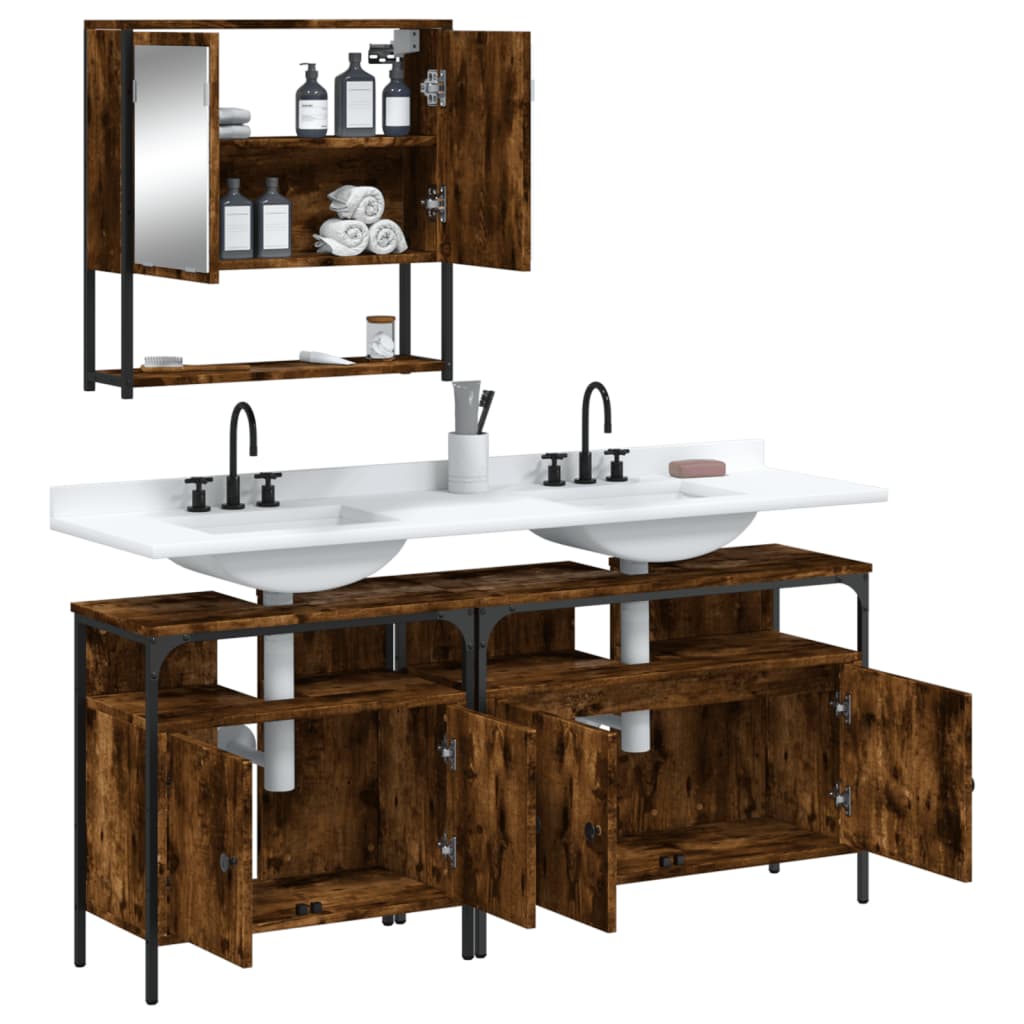 vidaXL 3 Piece Bathroom Furniture Set Smoked Oak Engineered Wood