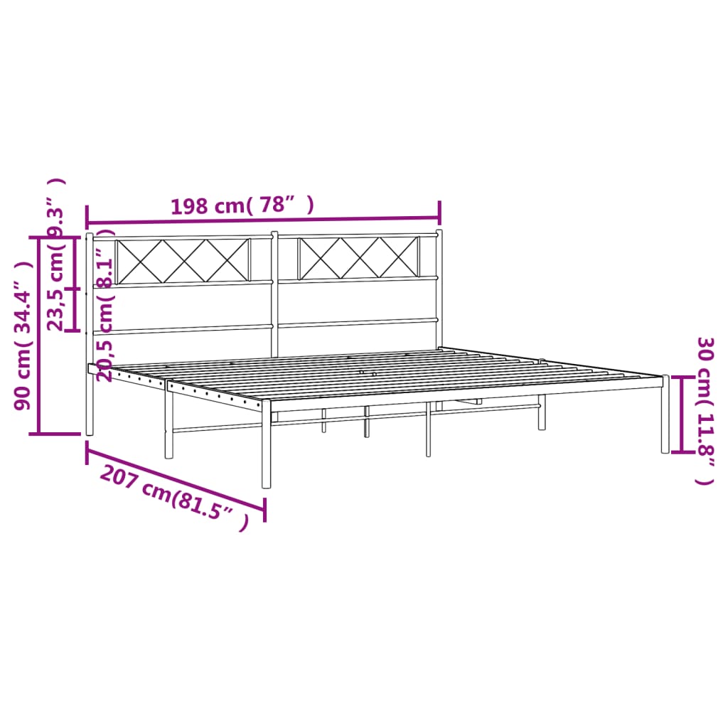 vidaXL Metal Bed Frame with Headboard Black 193x203 cm