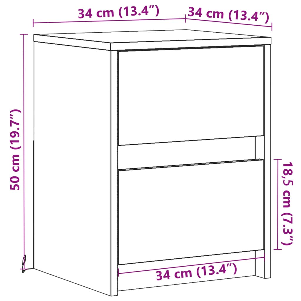 vidaXL Bedside Cabinet with LED Lights Concrete Grey Engineered Wood